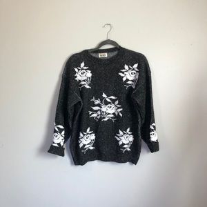 Vintage 80s Black Rose Pattern Sweater